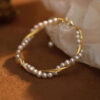 18k Gold Twine Natural Freshwater Pearl Bracelet
