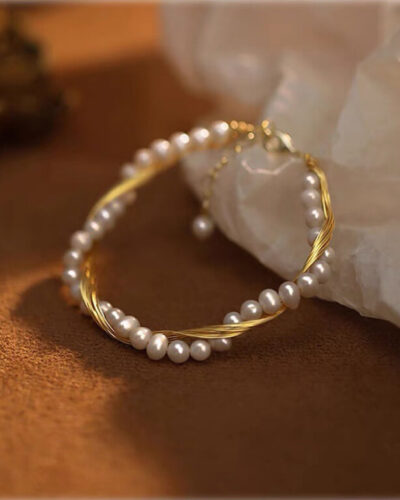 18k Gold Twine Natural Freshwater Pearl Bracelet
