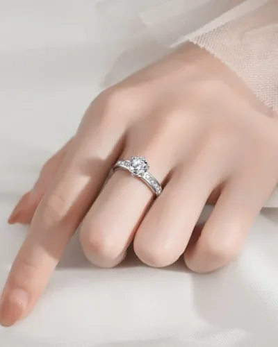 1CT 925 Silver 6-Prong Round Cut Moissanite Promise Rings for Her