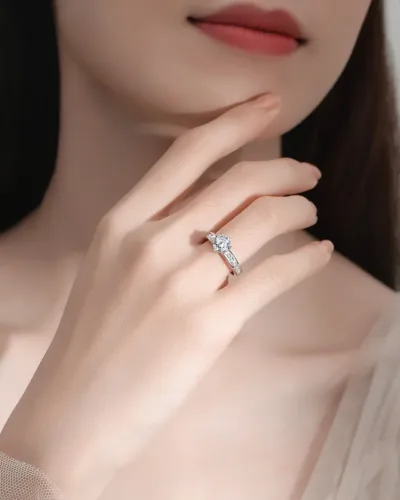 1CT 925 Silver 6-Prong Round Cut Moissanite Promise Rings for Her