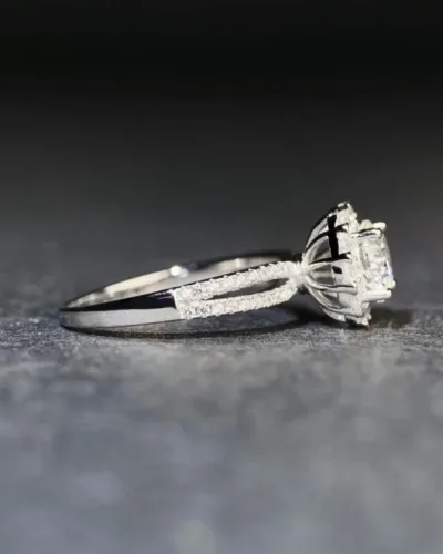 1CT Shiny Round Halo Moissanite Engagement Ring Split Shank Anniversary Gift