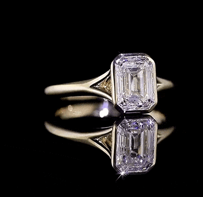 1CT Bezel Emerald Cut Moissanite Solitaire Ring for Engagement Wedding