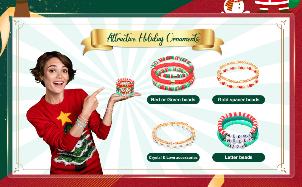 10Pcs Stacking Christmas Clay Bead Bracelets Xmas Gift