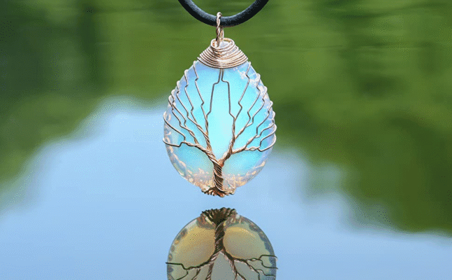 Large Teardrop Crystal Necklace Tree of Life Wrapped Pendant Wholesale
