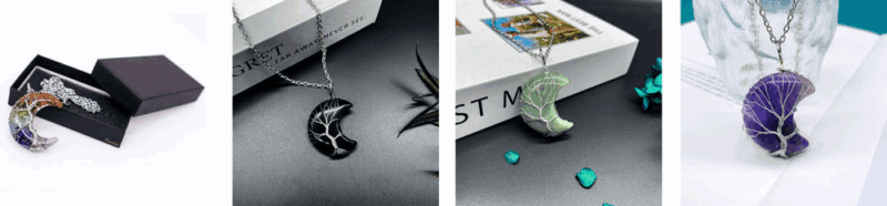 Healing Moon Crystal Necklace Wrapped with Tree of Life Bulk