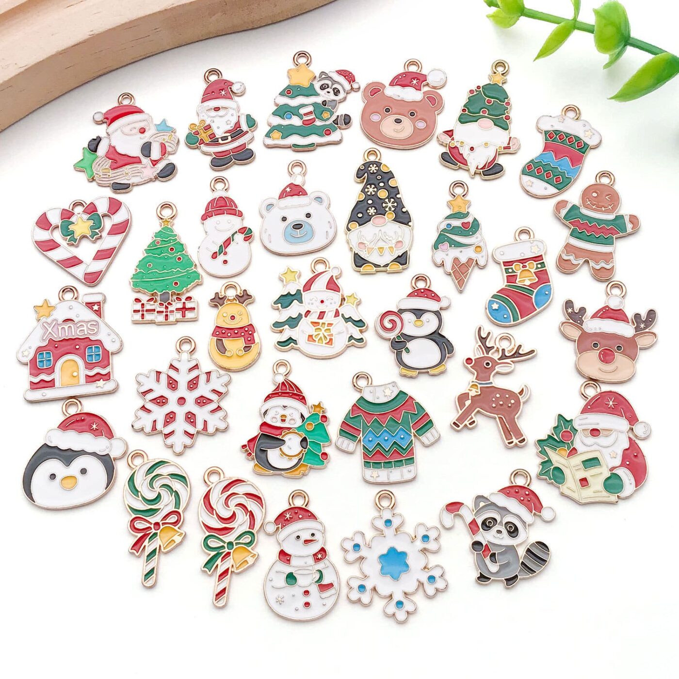 30-50Pcs Enamel Christmas Charms for Crafts DIY Making