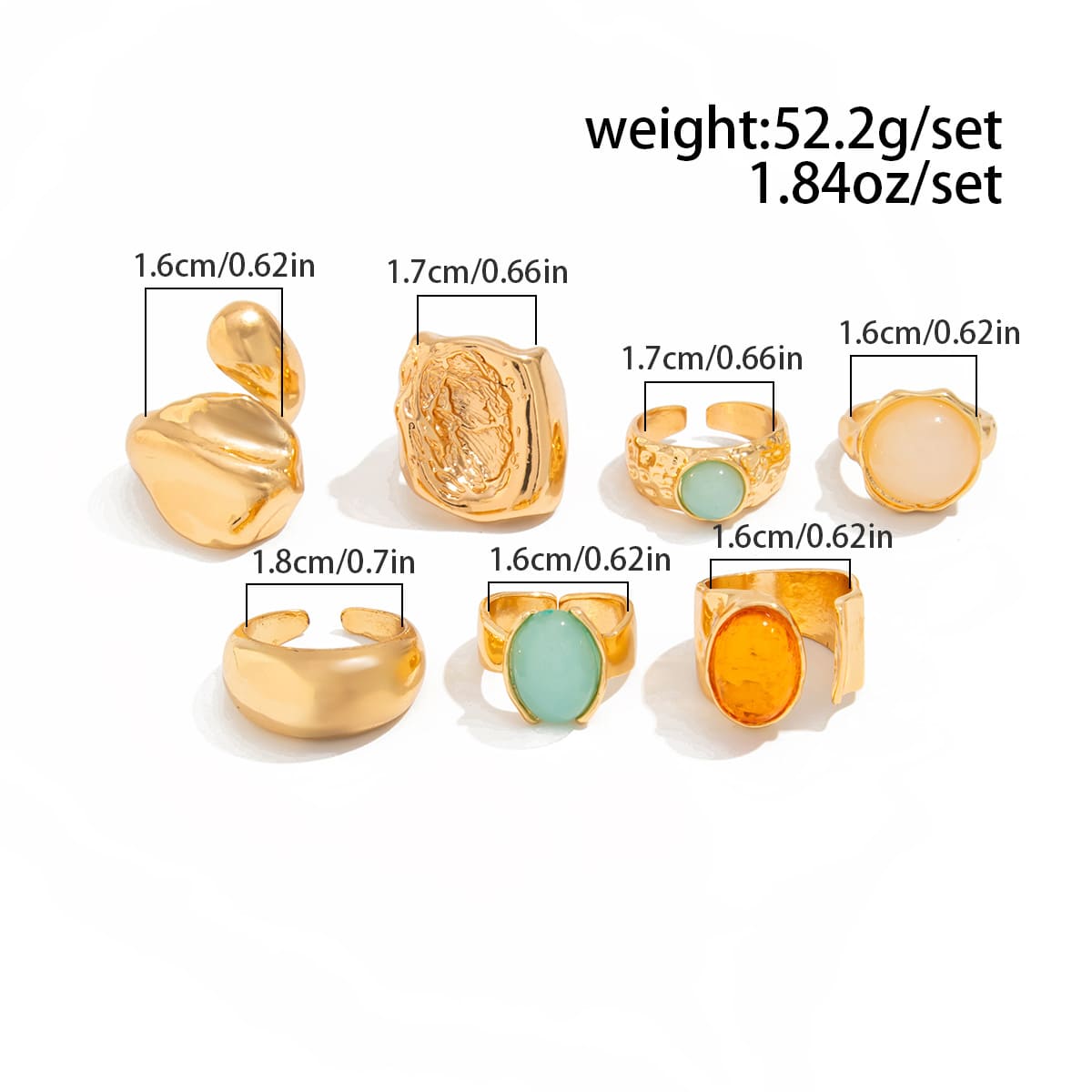 5-7Pcs Open Design Vintage Chunky Golden Ring Set for Women
