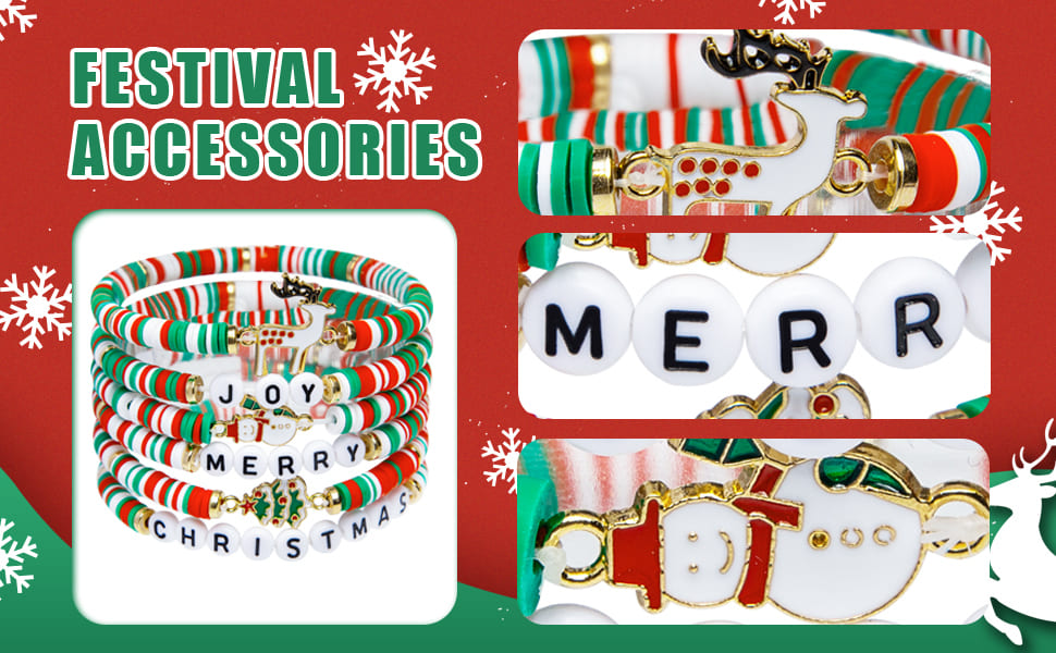 6 Pack Stretch Christmas Bracelets Bangles for Adults Teens