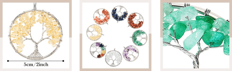 6 Colors Tree of Life Pendant Crystal Necklaces Bulk