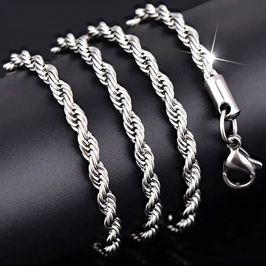 2 8MM Stainless Steel Rope Chain Necklaces Bulk 3