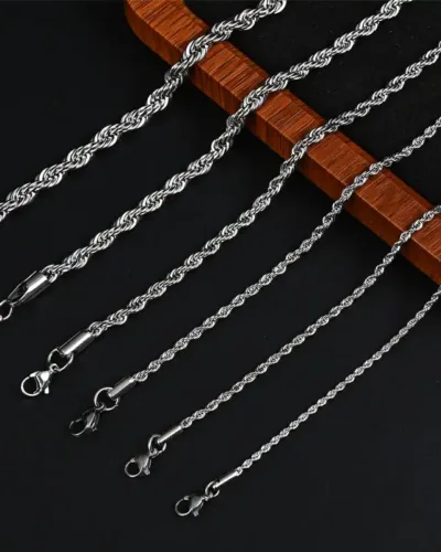 2 8MM Stainless Steel Rope Chain Necklaces Bulk 5