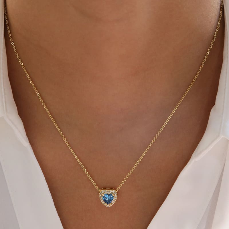 Dainty Gold Birthstone Heart Necklace for Mom