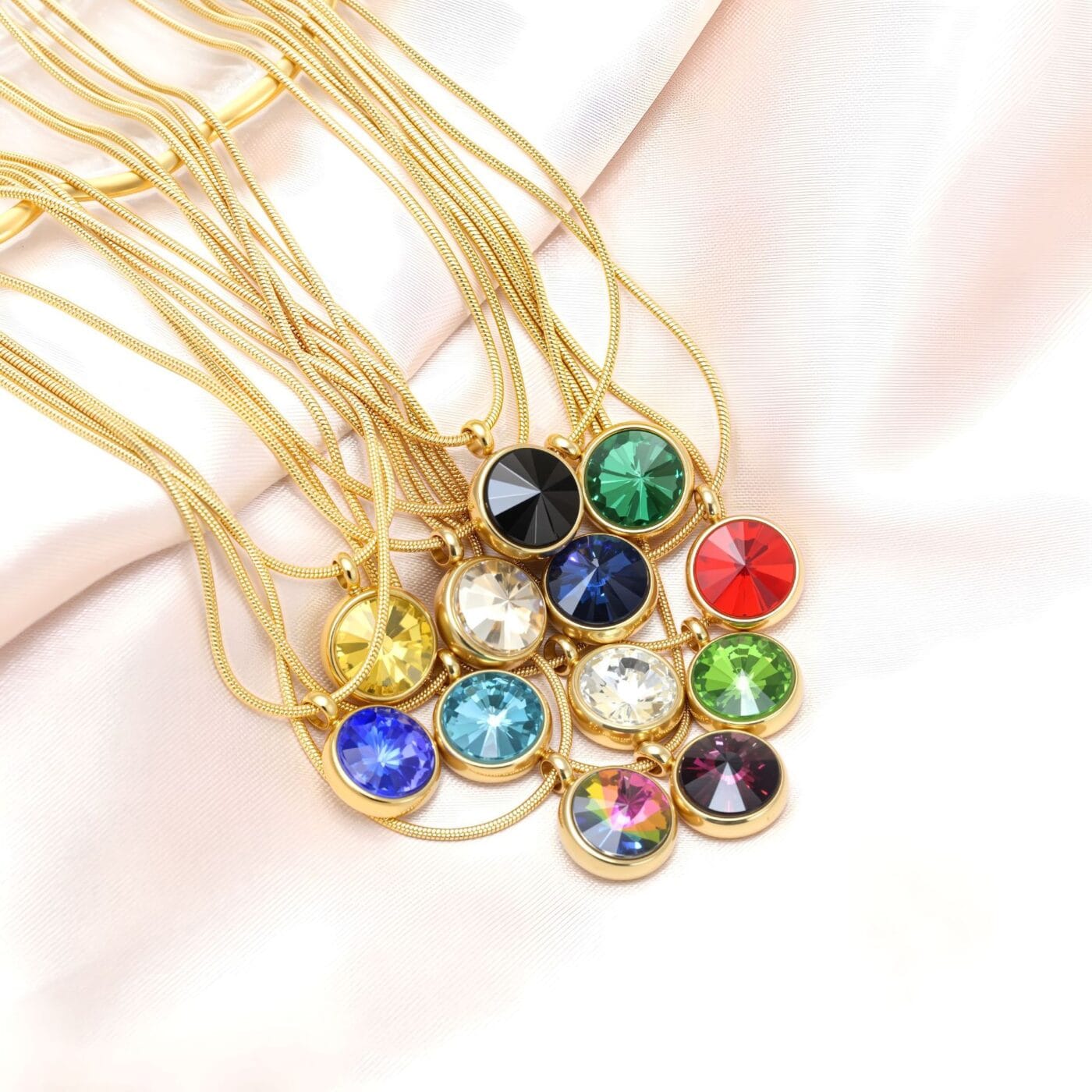 2 Delicate 18K Gold Plated Family Birthstone Necklace Pendant