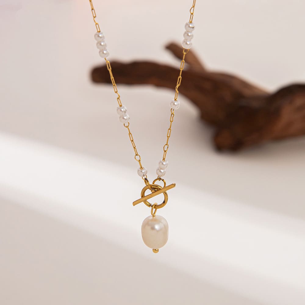 2 Elegant Baroque Pearl Pendant Necklace Long Rice Pearl Chain