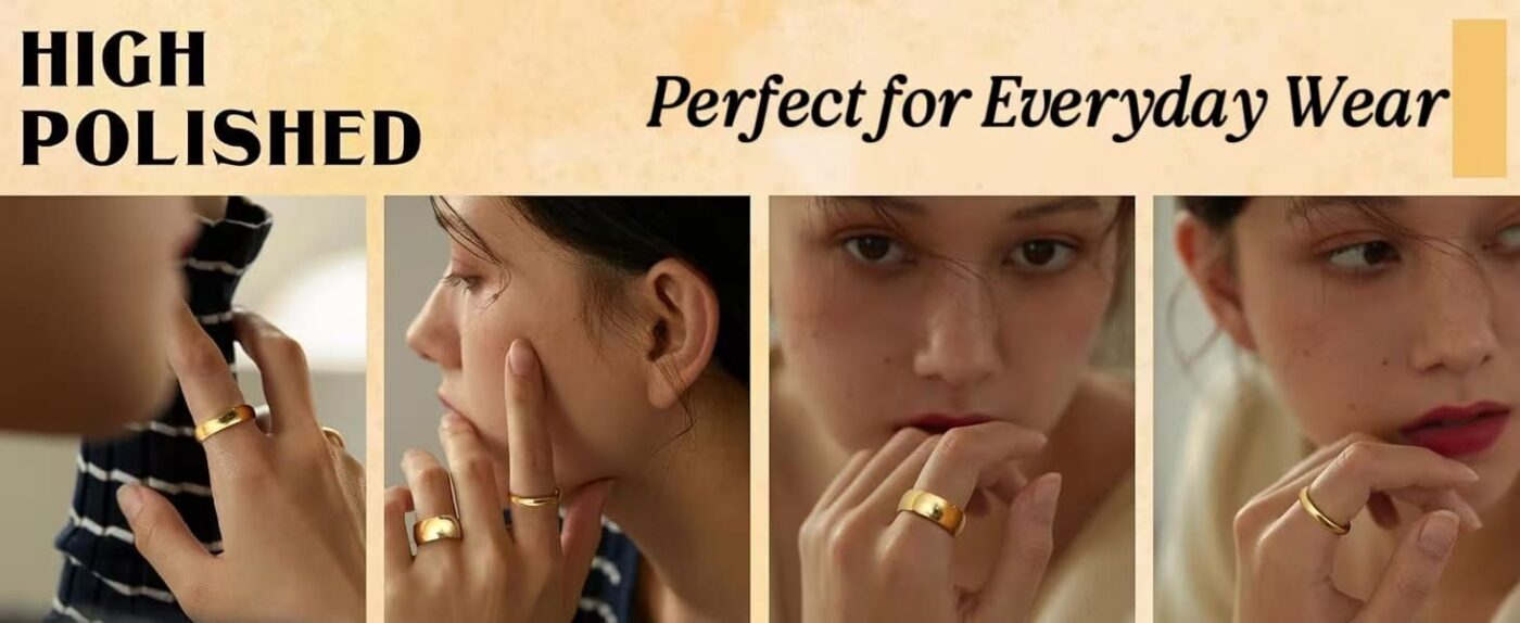 Minimalist 18K Gold Plated Customized Couple Rings for Wedding