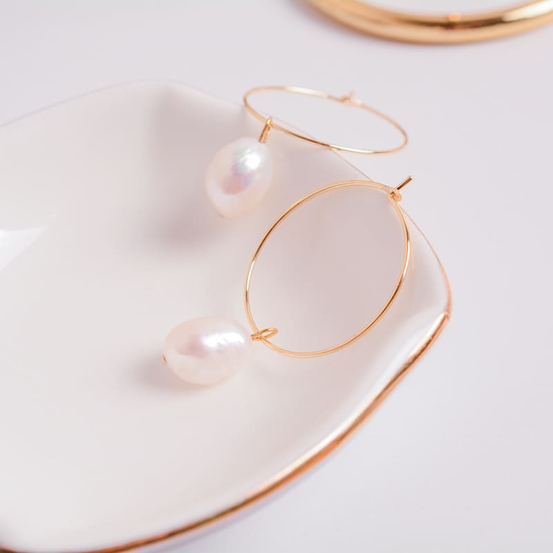 Natural Freshwater Gold Hoop and Pearl Earrings
