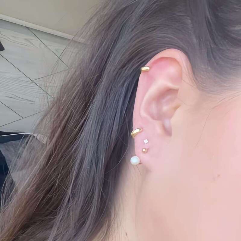 U-Shaped Helix Freshwater Pearl Piercing Stud Earrings