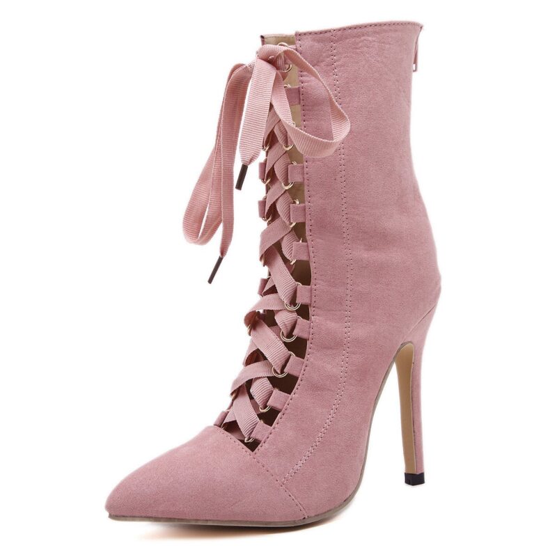 Lace Up High Heel Boots Pink