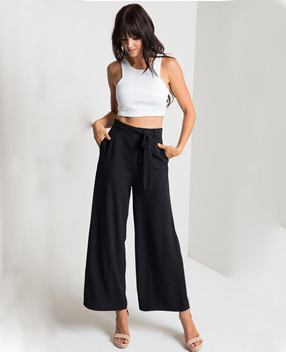 High Waisted Wide Leg Pants Cropped Trouser