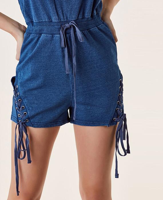 Sexy Lace Up Sling Denim Short Jumpsuits