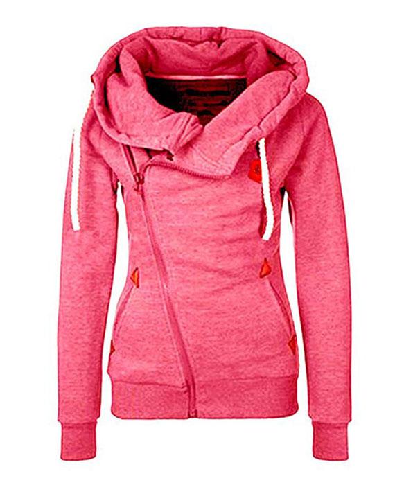 Diagonal zip hoodie women's on sale