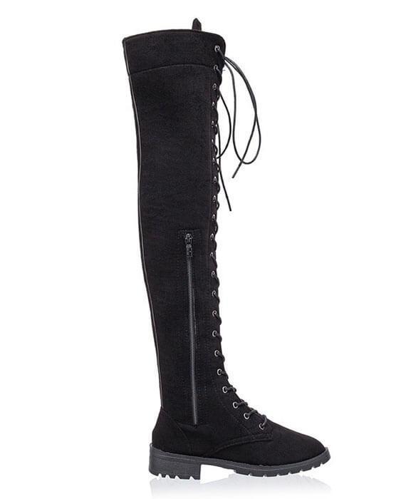 Over the Knee Low heeled Lace Up Boots-3