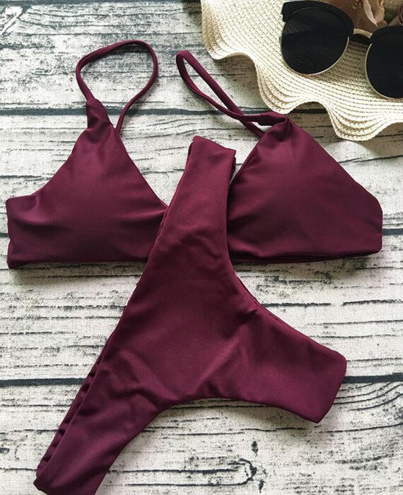 Trangel Solid Color Low Waist Swimsuits