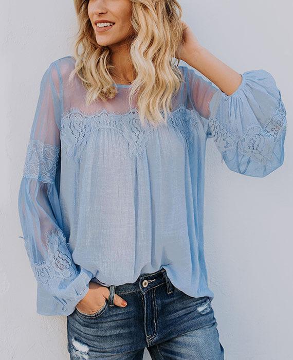 Long Sleeve Perspective Lace Blouse-1