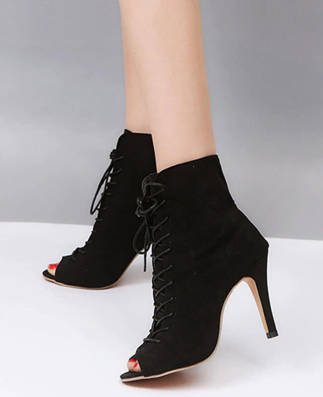 Lace Up Thin High Heel Peep Toe Boots-5