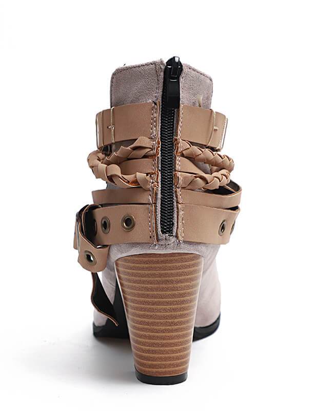 Metal Belt Thick Heel Buckle Boots-8