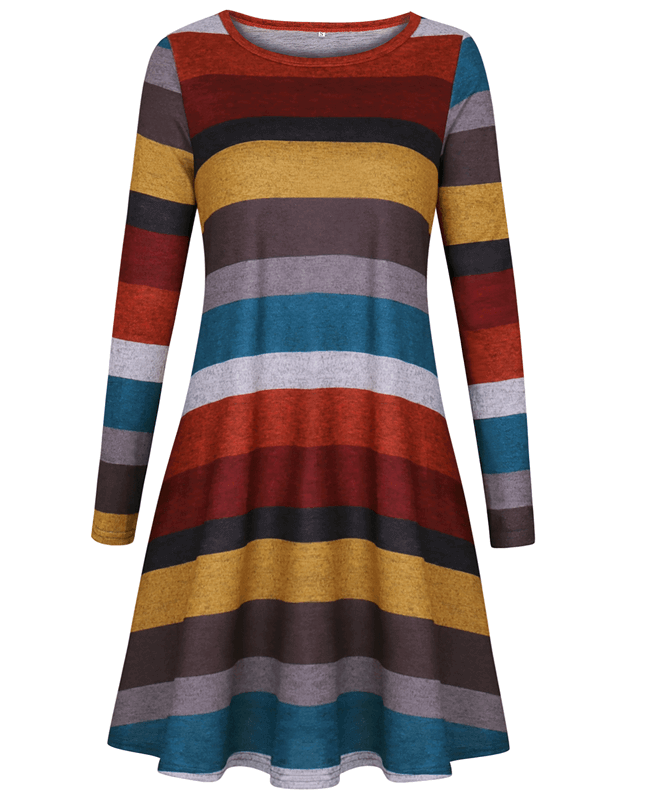 Casual Loose Long Sleeve Striped Dress