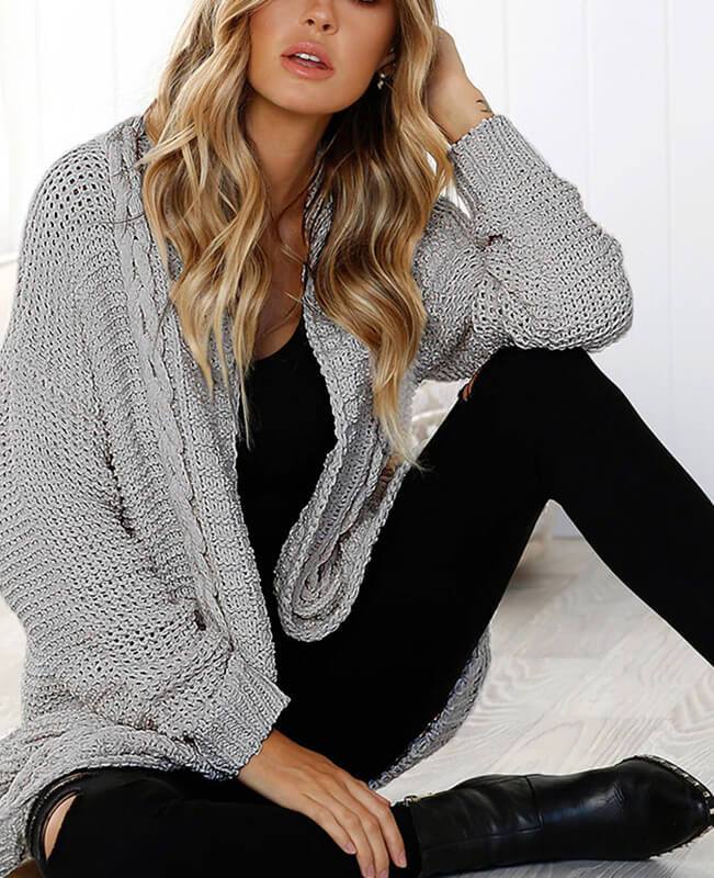 Oversized Cable Knit Cardigan Sweater-4