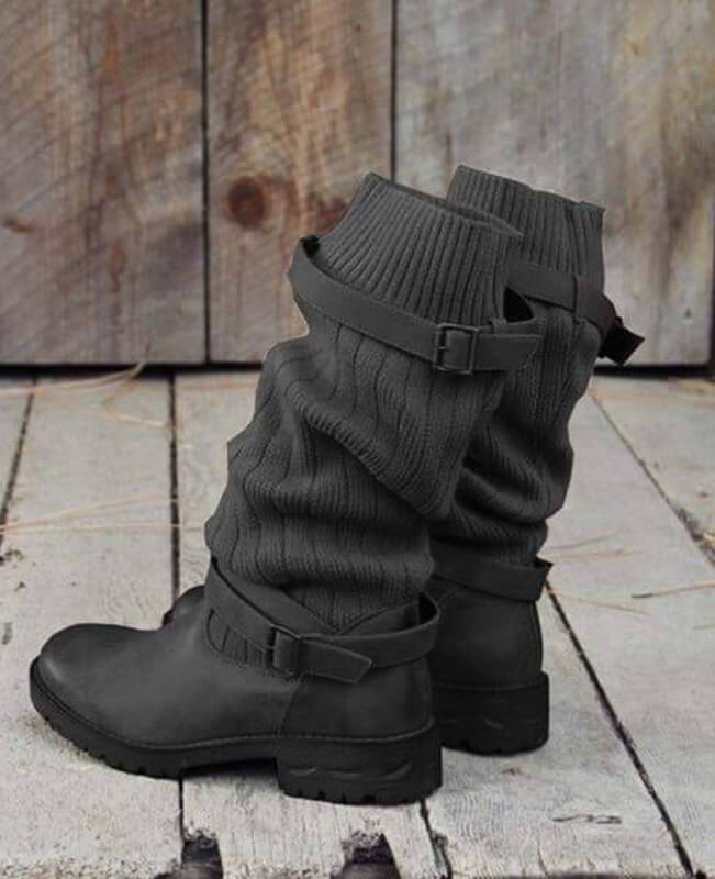 Cable Knit Patchwork Calf Boots-4