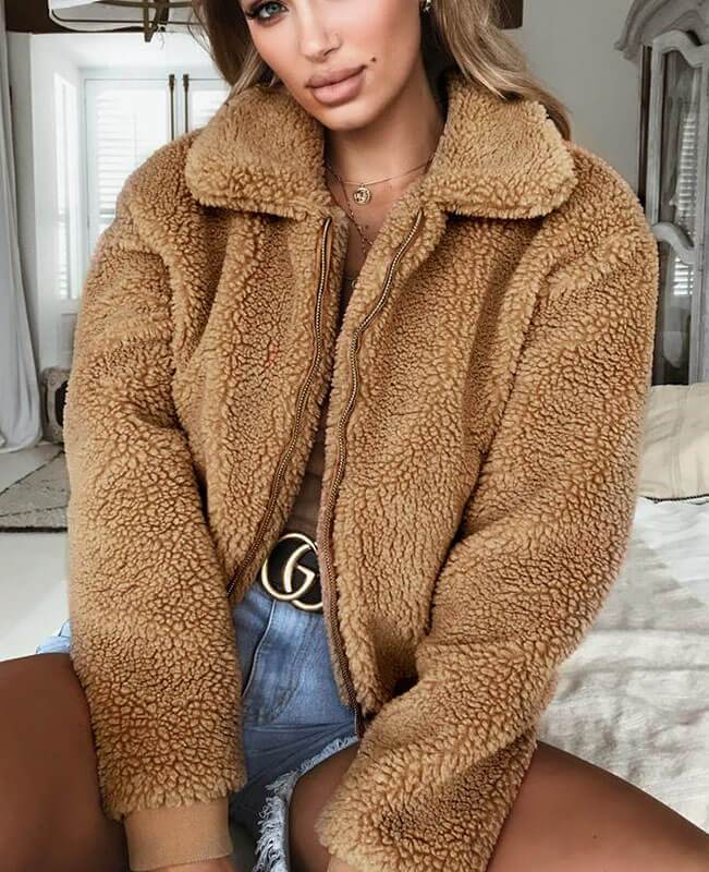 Teddy Bear Coat for Womens Warm Faux Shearling Jacket