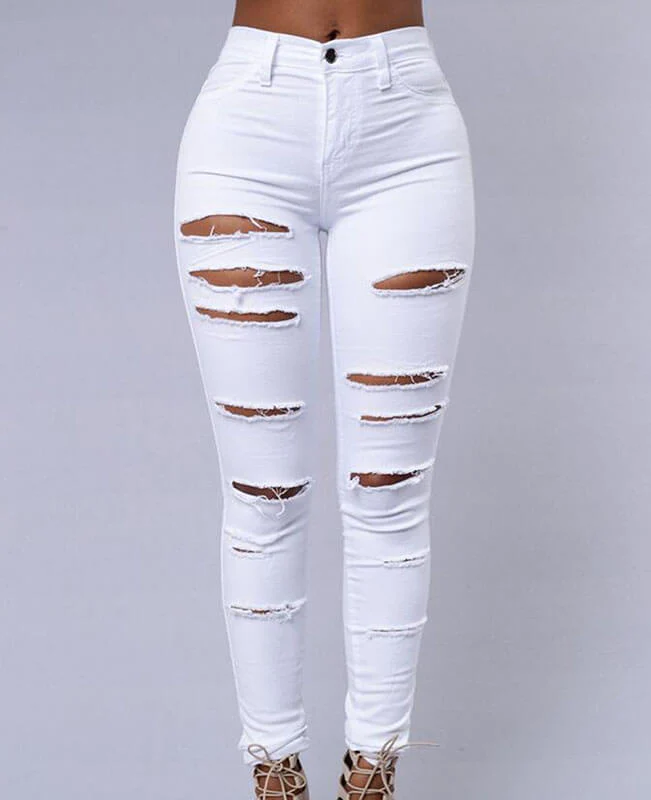 Pencil Pants Ripped Skinny Jeans