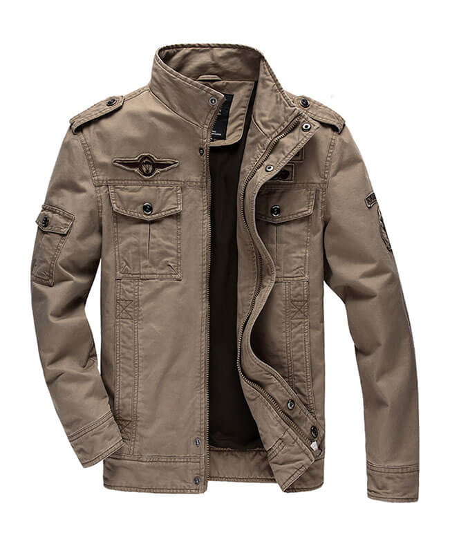 Stand Collar Washed Cotton Army Jacket
