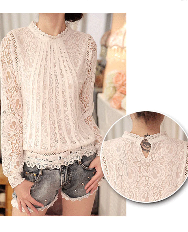 Stand Collar Lace White Blouse-4