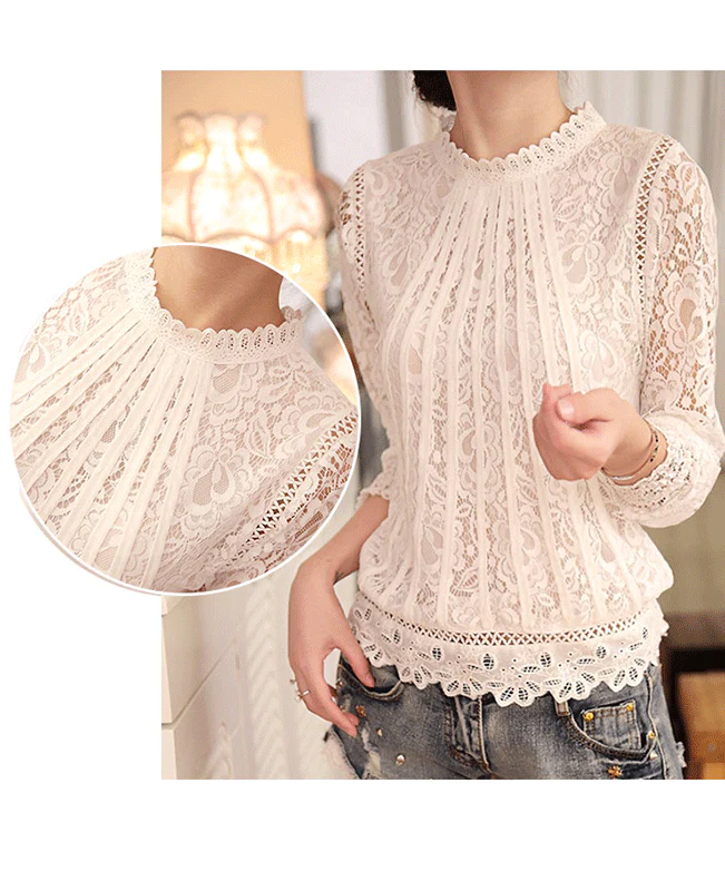 Stand Collar Lace White Blouse-5