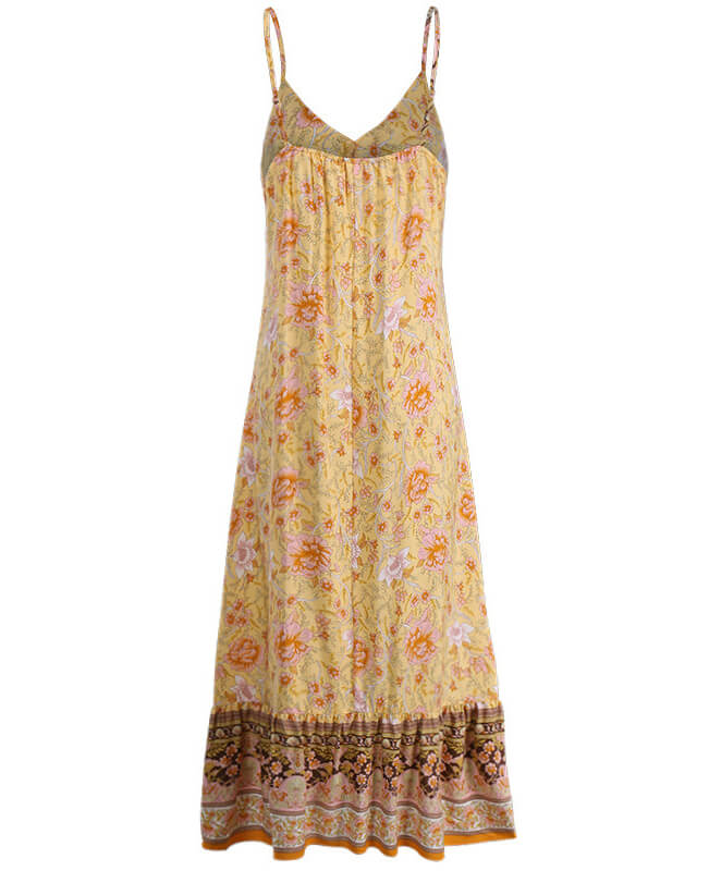 Bohemian Style Floral Printed V Neck Patchwork Dress