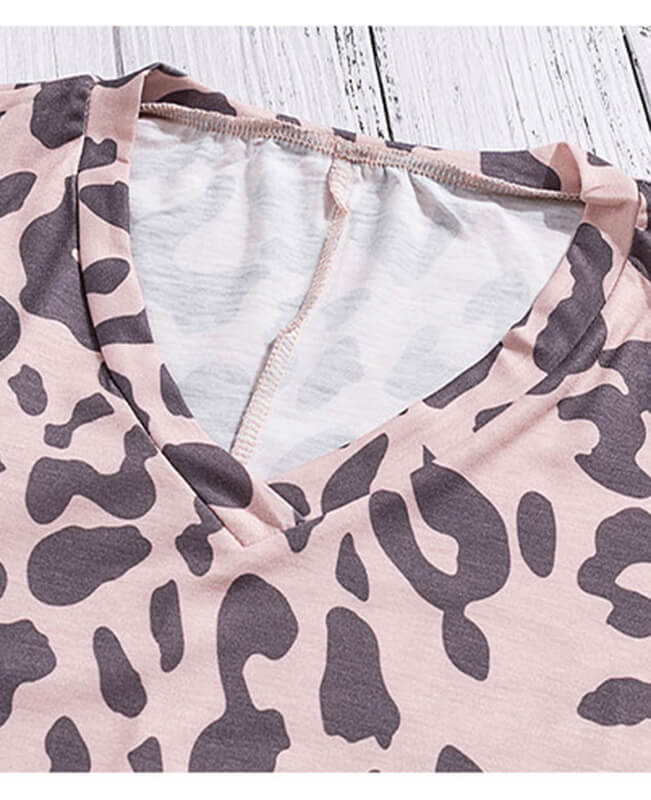Women's Short Sleeve Leopard Pattern Slit Hem Dress