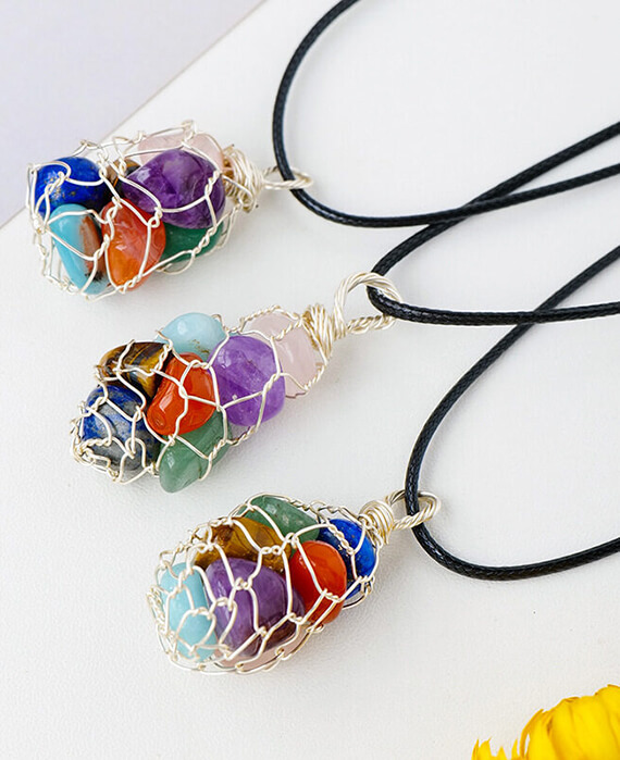 7 Color Stone Crystal Pendant Necklace