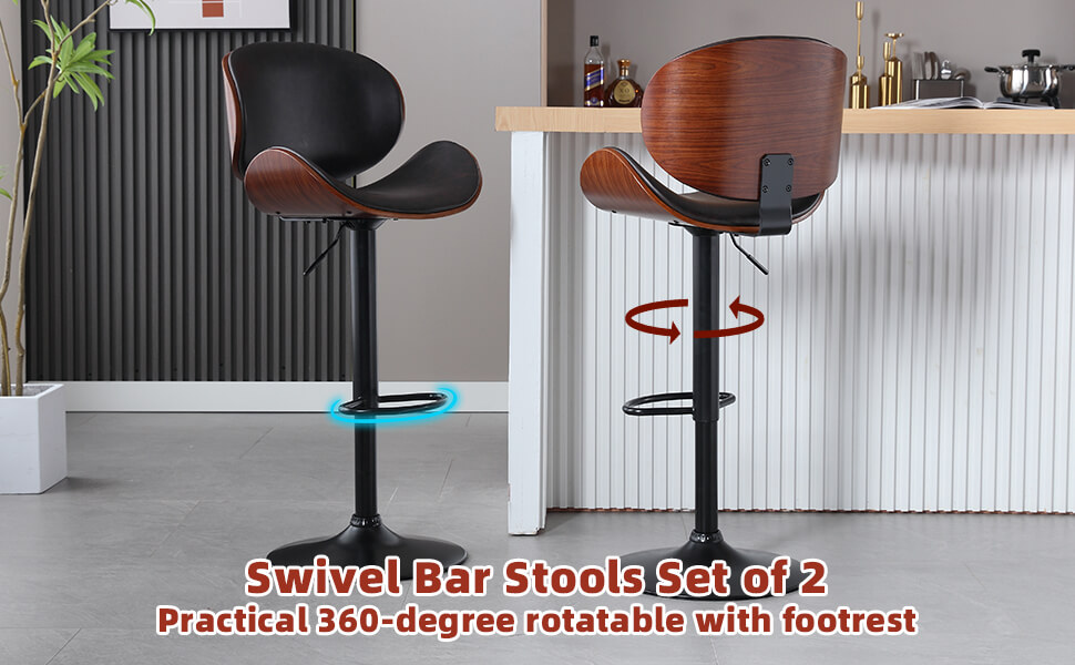 Adjustable 360° Swivel Bar Stools with Backs Counter Height Stools Set 10