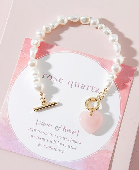 Rose Quartz Bracelet Heart Irrgular Pearl Crystal 1