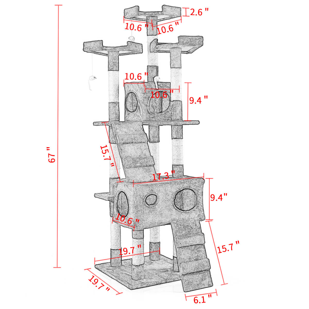 67” Multi-Level Modern Cat Tree Tower Cat Furniture with Scratching Post (11)