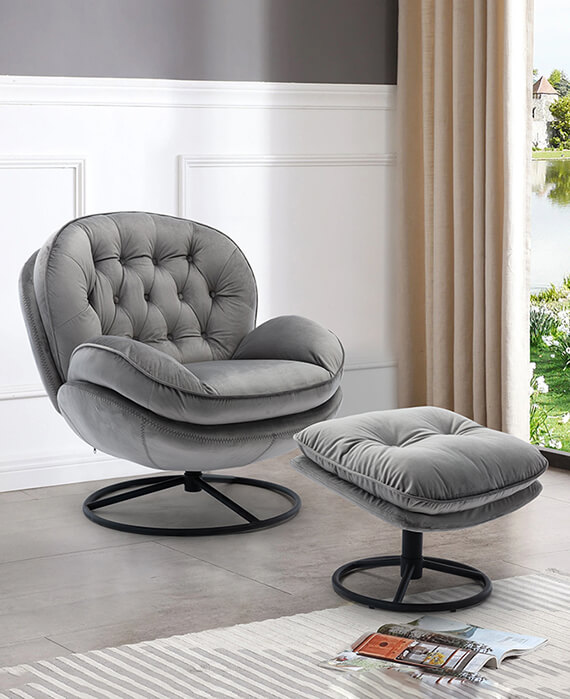 High quality soft velvet fabric leisure chair with ottoman-4