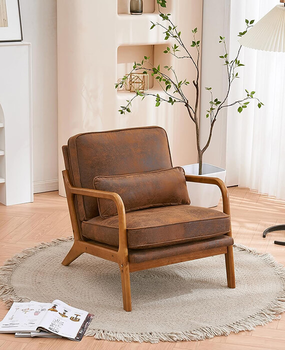 Oak Accent Chair with Arm Indoor Lounge Chair 7