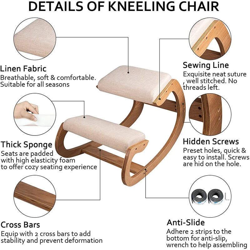 Ergonomic Kneeling Chair Wooden Rocking Chair Stool Correct Posture 4