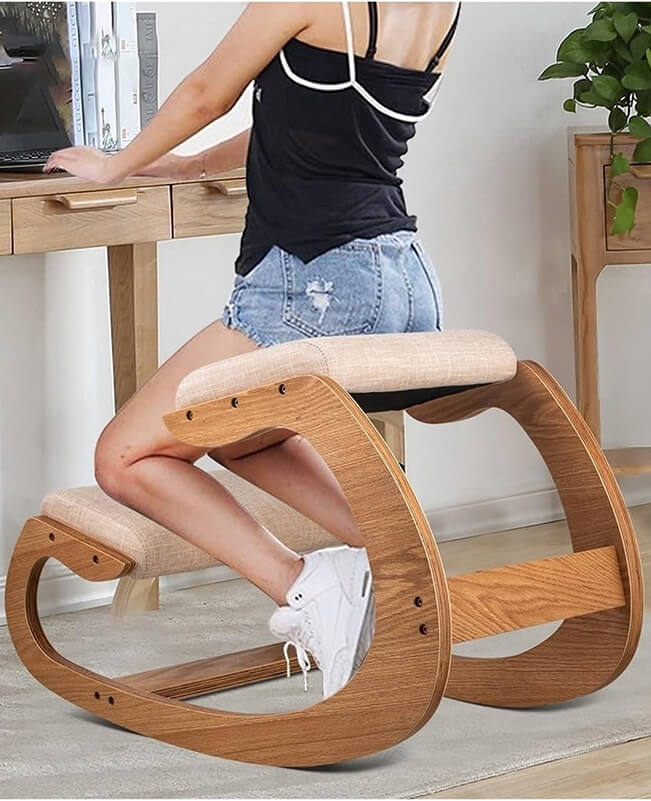 Ergonomic Kneeling Chair Wooden Rocking Chair Stool Correct Posture 6