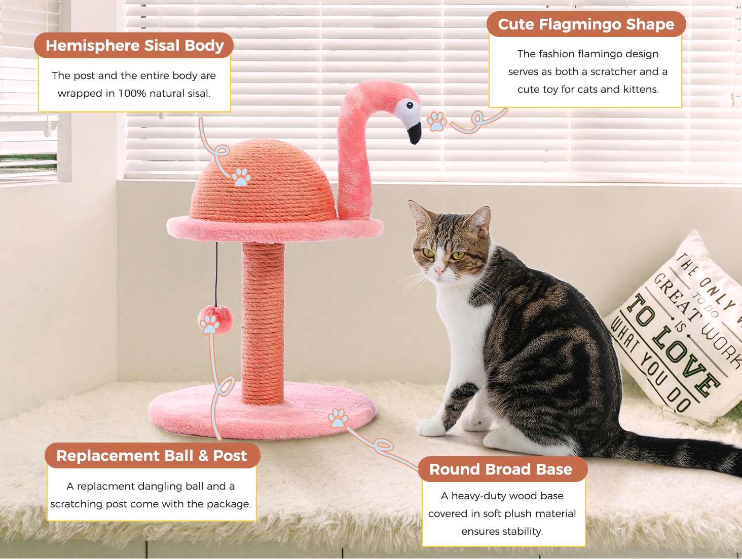 Flamingo Cat Tree Scratching Post Tower Toys 7
