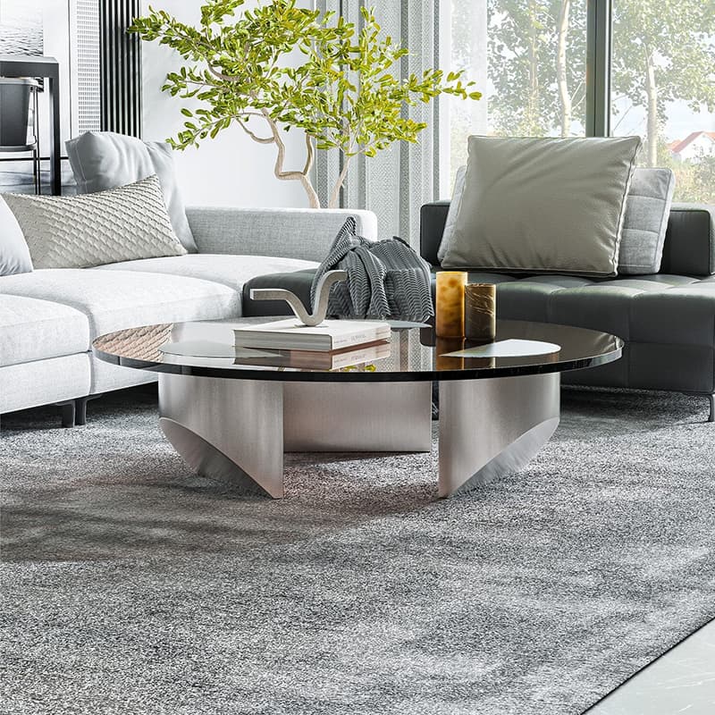 Premium Modern Round Glass Coffee Table Wedge Table with Heavy Duty Steel Legs 4